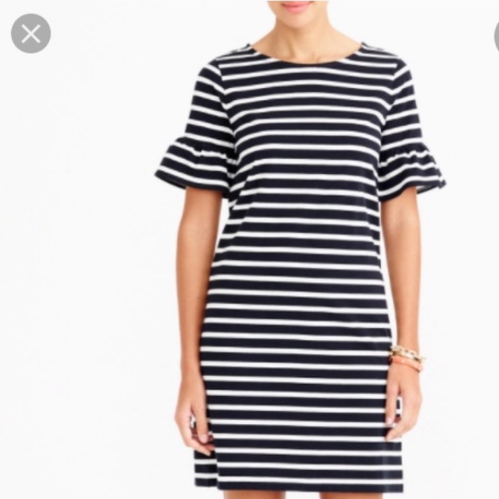 J Crew black and white ruffle sleeve dress